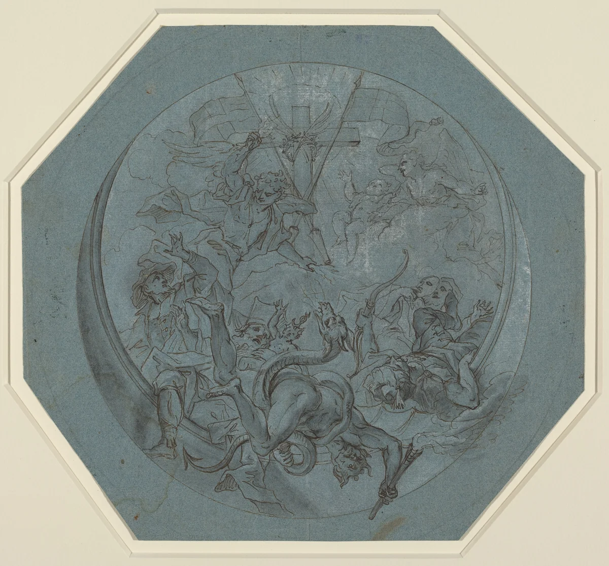 Saint Michael Defeating Heresy and Satan by Johann Georg Bergmüller, drawing, 1730