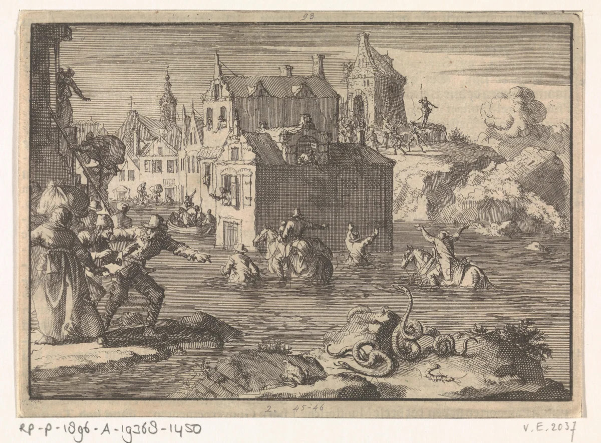 Hoog water tijdens het beleg van Wolfenbüttel, 1641 by Jan Luyken, print, 1698