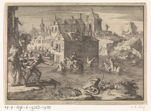 Hoog water tijdens het beleg van Wolfenbüttel, 1641 by Jan Luyken, print, 1698