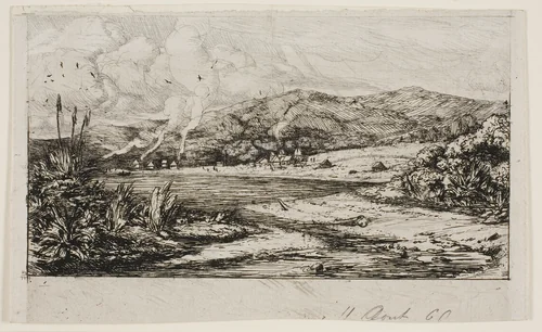 The Little French Colony at Akaroa, 1845 by Charles Meryon, print, 1865