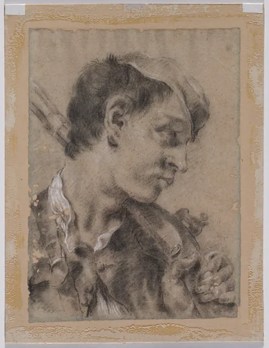 Head of a Young Man in Profile with a Gun over His Shoulder by Giovanni Battista Piazzetta, drawing, 1730-1749