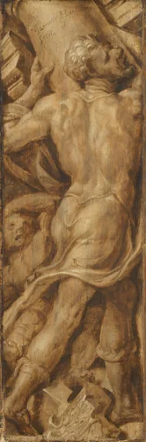 Triomf over de zonde: Simson verwoest de tempel van de Filistijnen by Unknown, painting, 1550-1560