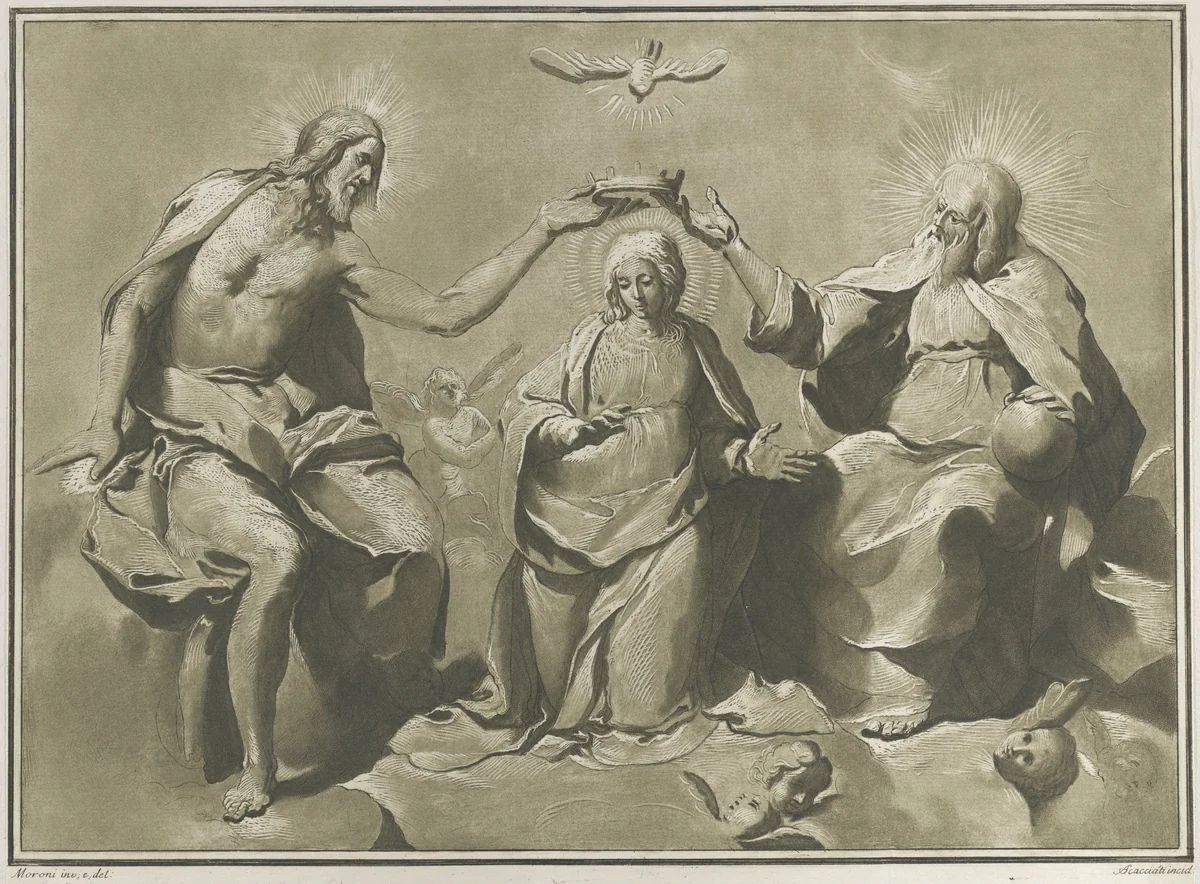 Coronation of the Virgin by Andrea Scacciati, print, 1750-1770