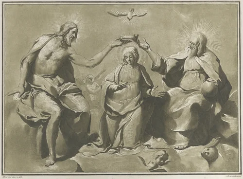 Coronation of the Virgin by Andrea Scacciati, print, 1750-1770