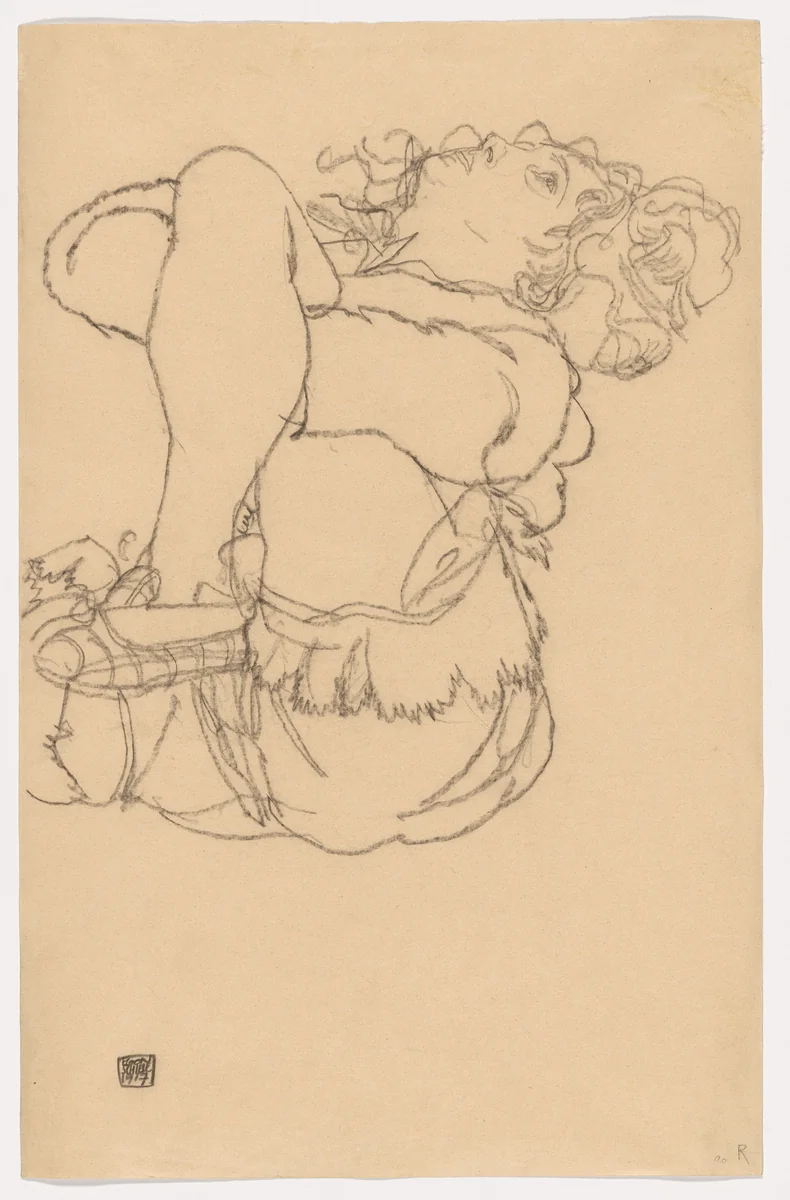 Woman with Slipper (Frau mit Hausschuh) by Egon Schiele, drawing, 1917