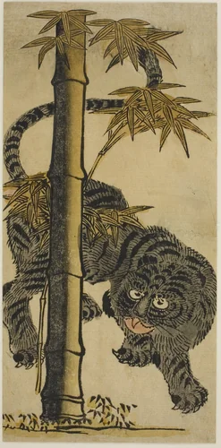 Bamboo and Tiger by Nishimura Shigenaga, print, 1720-1735
