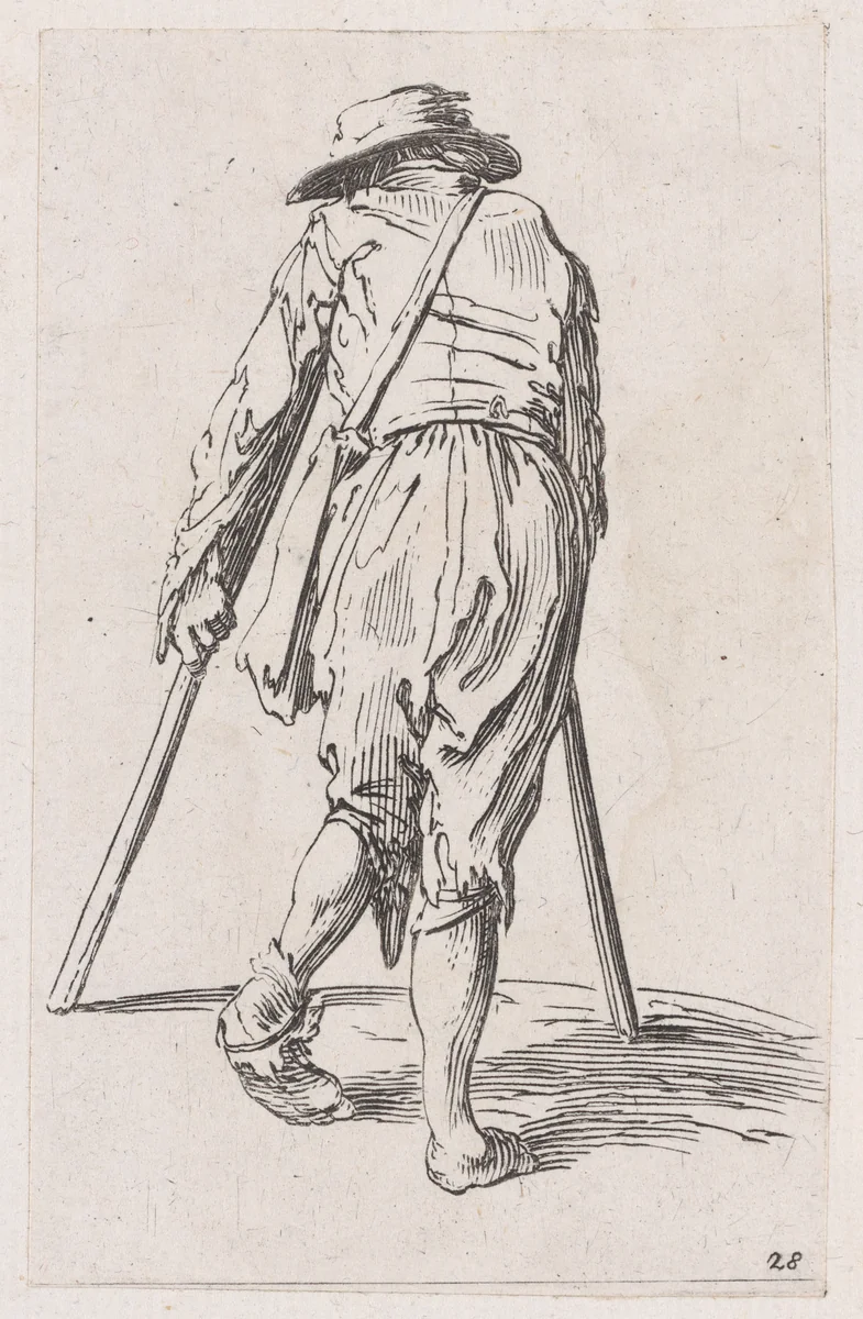 Reverse Copy Le Mendiant aux Béquilles Coiffé d'un Bonnet (The Beggar on Crutches Wearing a Bonnet), from Les Gueux suite appelée aussi Les Mendiants, Les Baroni, ou Les Barons (The Beggars, also called the Barons) by anonymous, print, 1625-1700