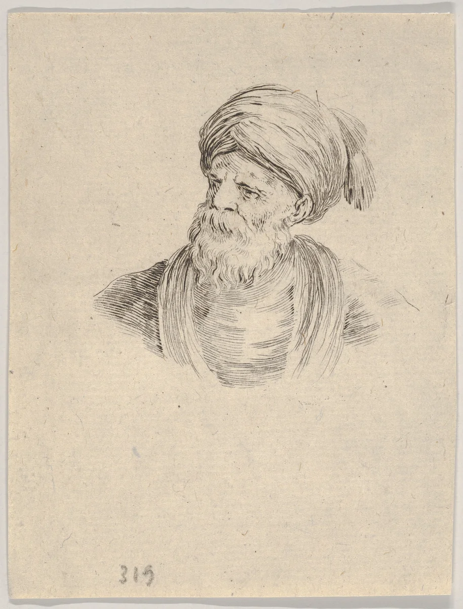 Plate 12: Bust of an old Turkish man in a turban, looking towards the left, from "Various heads and figures" (Diverses têtes et figures) by Stefano della Bella, print, 1650