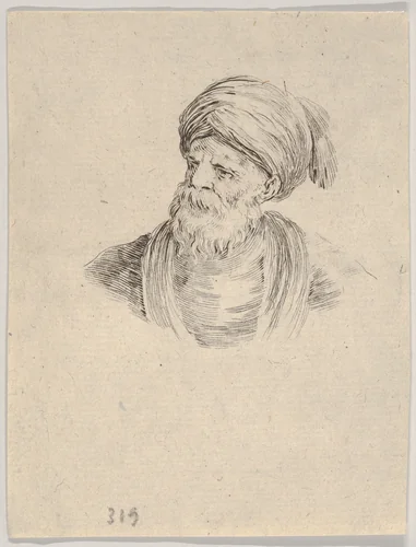 Plate 12: Bust of an old Turkish man in a turban, looking towards the left, from "Various heads and figures" (Diverses têtes et figures) by Stefano della Bella, print, 1650