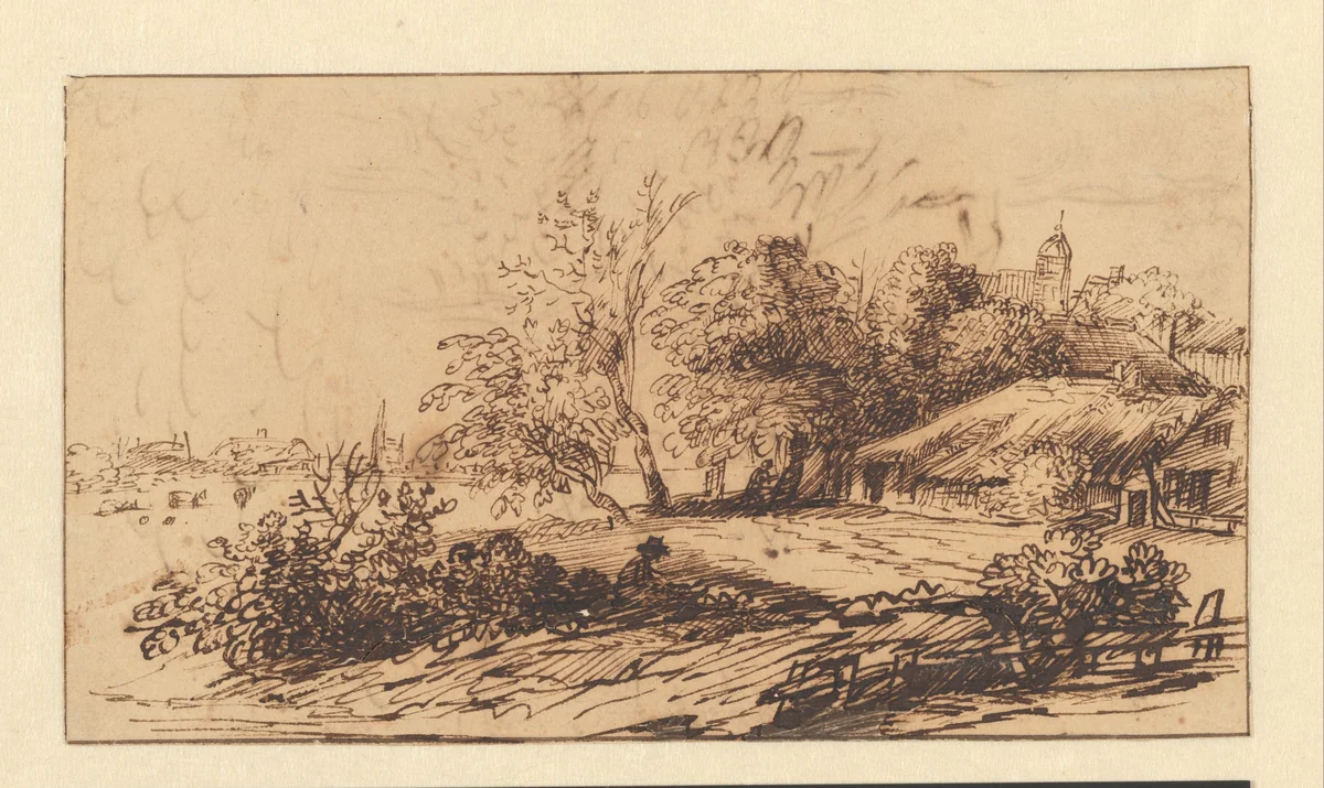 Landschap met tekenaar by Jacob Koninck, drawing, 1626-1690