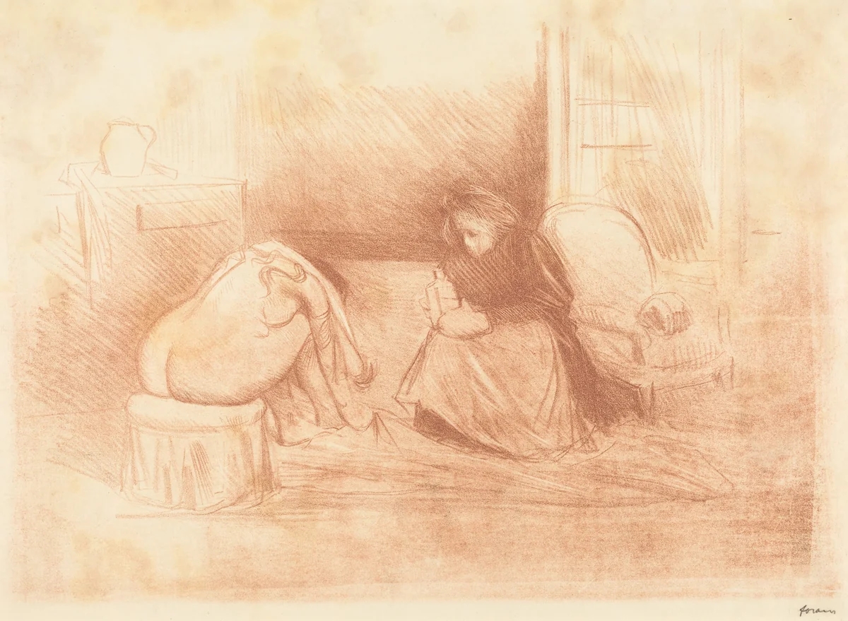 Femme à sa toilette avec sa femme de chambre (2e planche en largeur) (Woman at Her Toilette with Her Maid) (second horizontal plate) by Jean-Louis Forain, print, 1890-1900