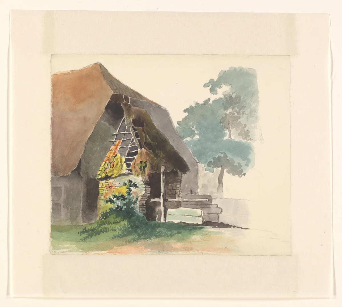 Boerderij met vervallen voorhuis by Johannes van Reijn, drawing, 1800-1900