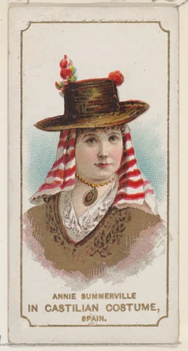 Annie Summerville in Castilian Costume of Spain, from the set Actors and Actresses, First Series (N70) for Duke brand cigarettes by W. Duke, Sons & Co., print, 1888-1889