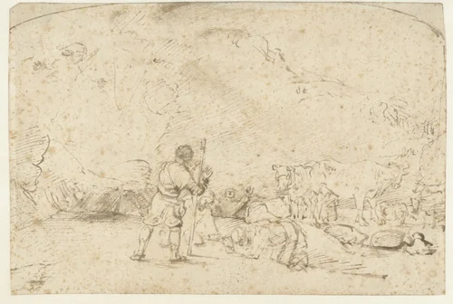 The Annunciation to the Shepherds by Rembrandt van Rijn, drawing, 1655