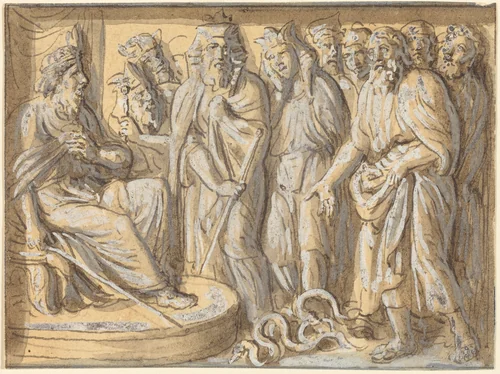 Moses and Aaron before Pharaoh, with the Rods Turned into Serpents by Luigi Ademollo, drawing, 1764-1849