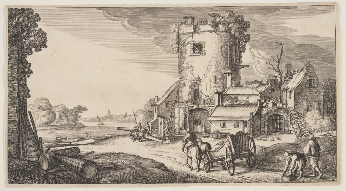 Watch-Tower Near a River, from Landscapes (Playsante Lantschappen) by Claes Jansz. Visscher II, print, 1641