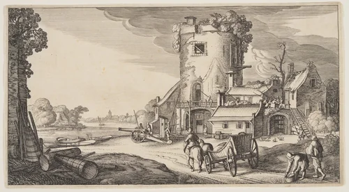Watch-Tower Near a River, from Landscapes (Playsante Lantschappen) by Claes Jansz. Visscher II, print, 1641