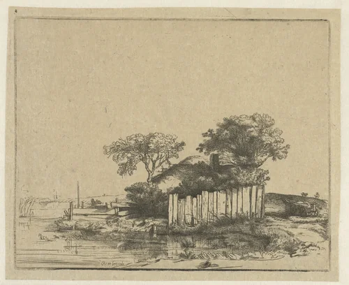Cottage with a white paling by anonymous, print, 1648