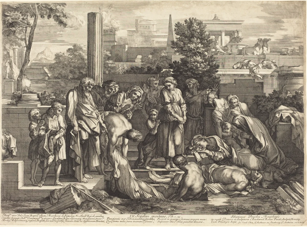 Sepelire mortuos by Sébastien Bourdon, print, 1665-1670
