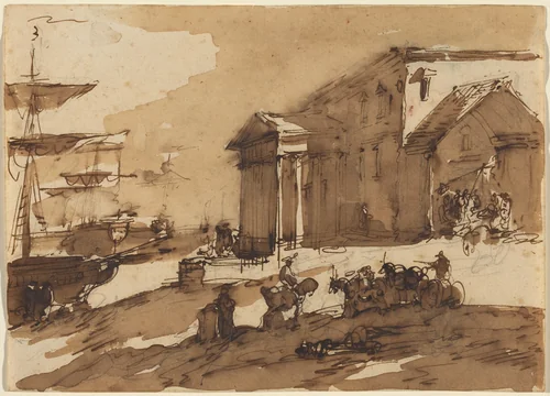 Capriccio of a Port Scene by Giuseppe Bernardino Bison, drawing, 1762-1844