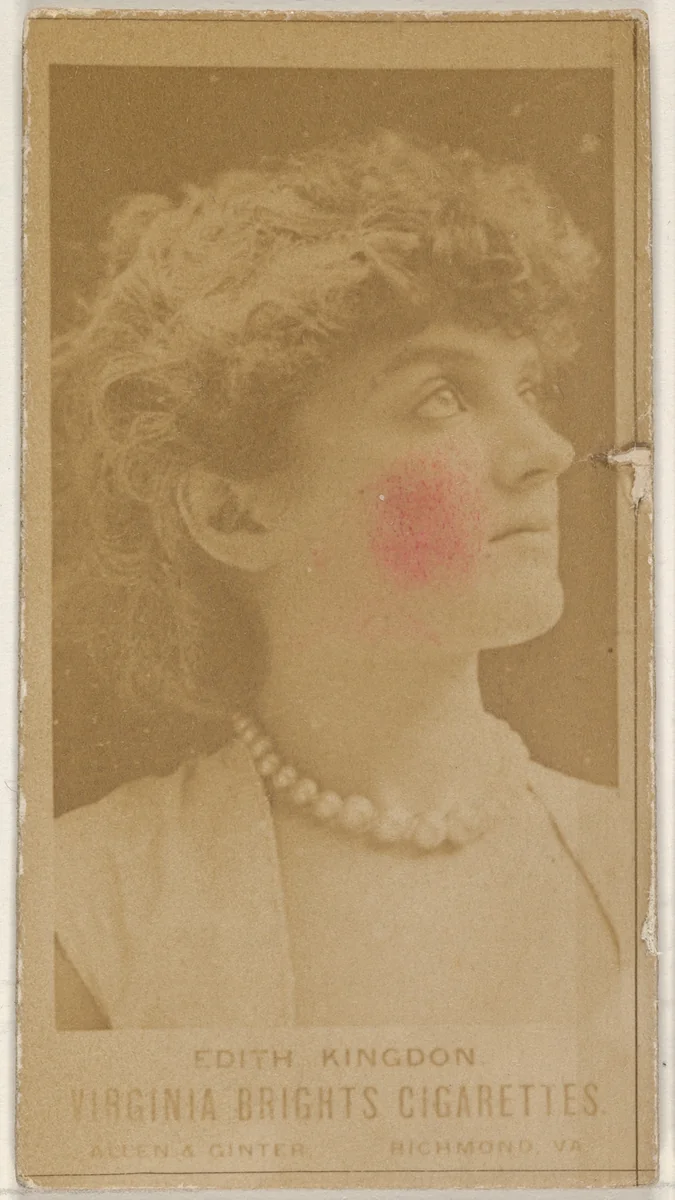 Edith Kingdon, from the Actors and Actresses series (N45, Type 1) for Virginia Brights Cigarettes by Allen & Ginter, photograph, 1885-1891