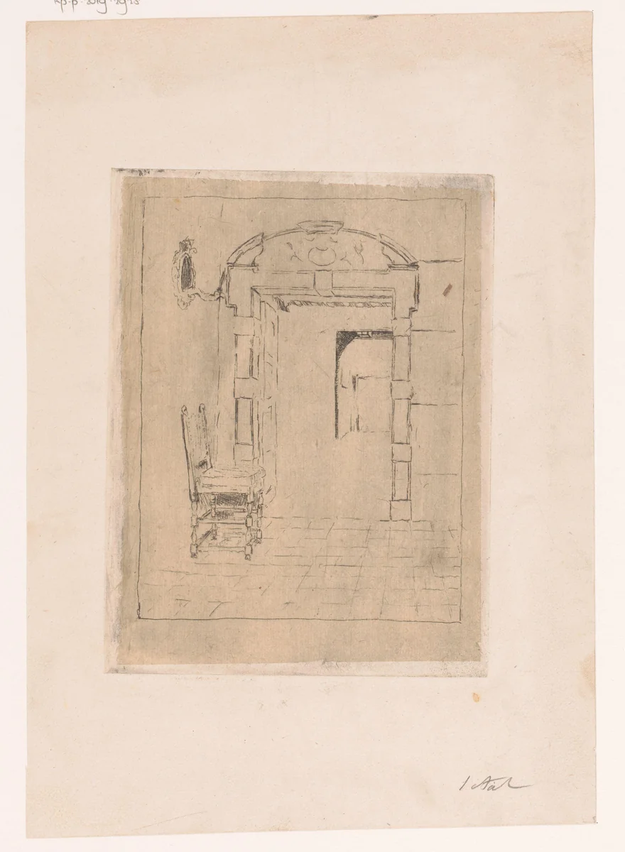 Gezicht in een oude gang by W.F. Barber, print, 1850-1909