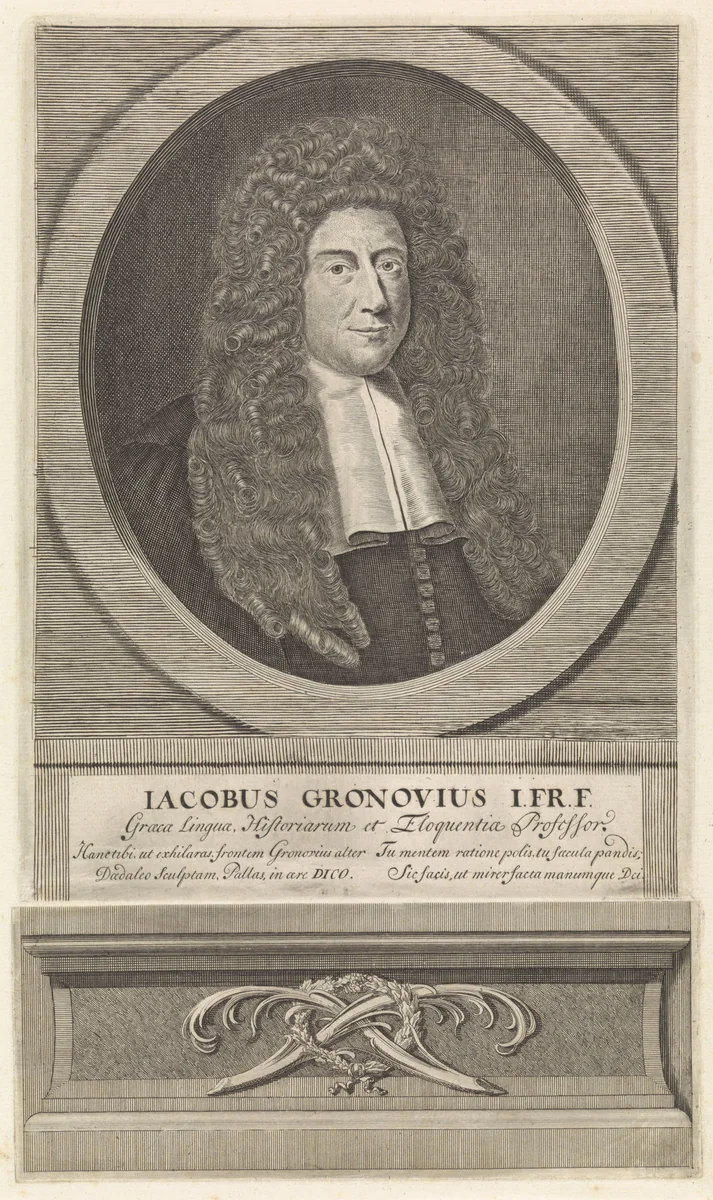 Portret van Jacob Gronovius by Anthony van Zijlvelt, print, 1697