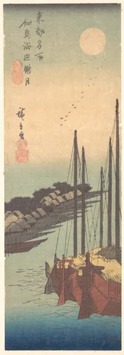 Tsukudajima Kaihin Rōgetsu by Utagawa Hiroshige (歌川広重), print, 1826-1846
