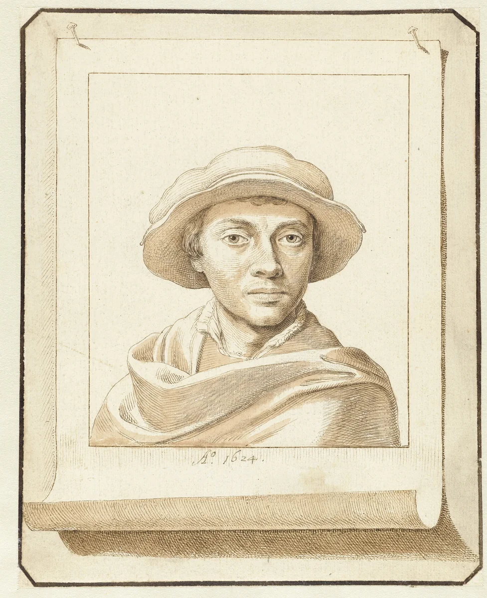 Portrait of a man, after a sixteenth-century model by David Bailly, drawing, 1624