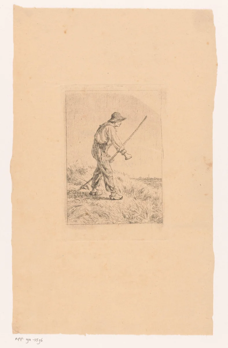 Boer maait het land by Frans Van Kuyck, print, 1879