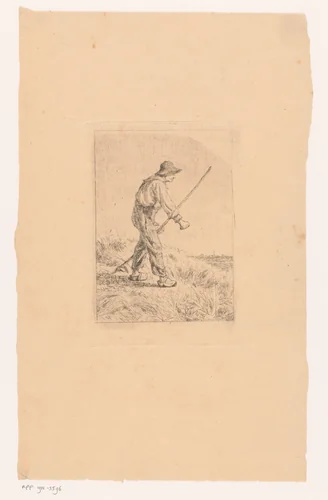 Boer maait het land by Frans Van Kuyck, print, 1879