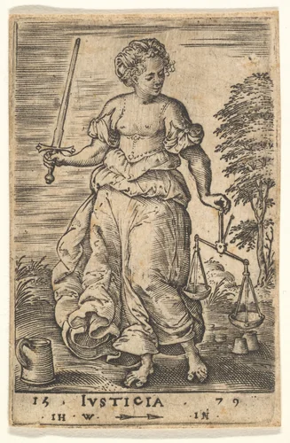 Justice, from "The Seven Virtues and Knowledge" by Jan Wierix, print, 1579