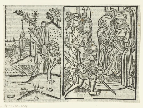 Christus voor Kajafas by Unknown, print, 1480-1500