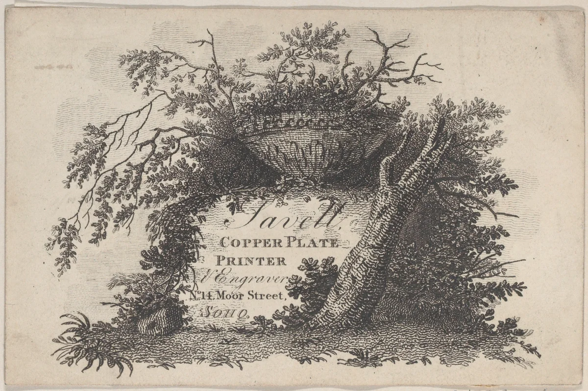 Trade Card for Savell, Copper Plate Printer by anonymous, print, 1700-1800