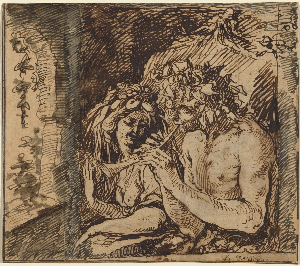 Bacchus and Ceres by Jacques de Gheyn II, drawing, 1565-1629