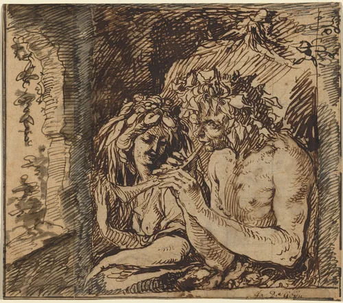 Bacchus and Ceres by Jacques de Gheyn II, drawing, 1565-1629