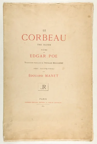 Portfolio cover and text for "The Raven" by Edgar Allan Poe by Edouard Manet, book, 1875
