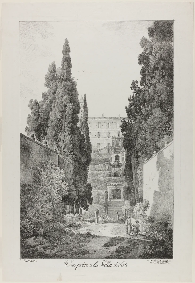 View of the Villa d'Este by Claude Thienon, print, 1817
