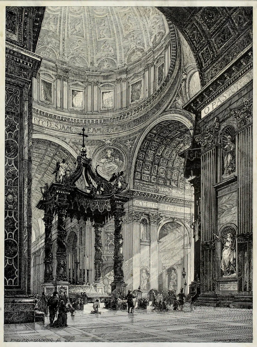 Saint Peter's Basilica, Rome, Italy, Interior View by Frederick Philip Dinkelberg, drawing, 1878