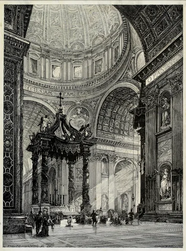 Saint Peter's Basilica, Rome, Italy, Interior View by Frederick Philip Dinkelberg, drawing, 1878