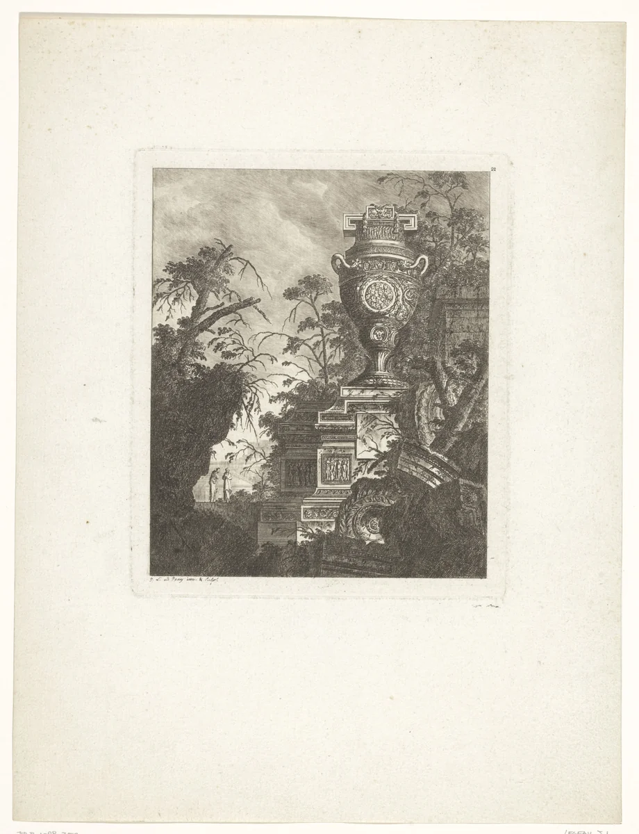 Architectuurfantasie, blad 22 by Jean Laurent Legeay, print, 1767-1768