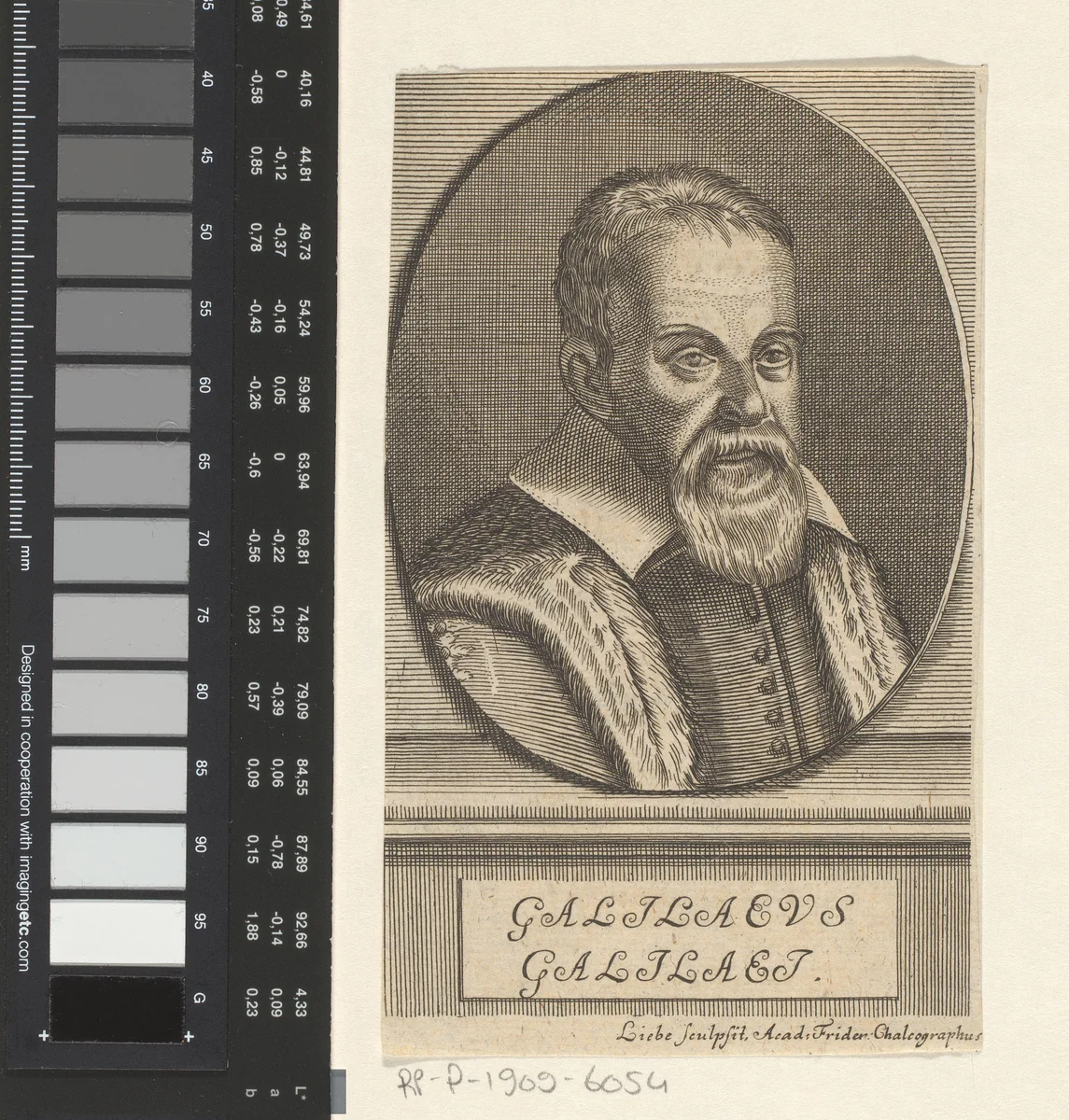 Portret van Galileo Galilei by Christian Gottlob Liebe, print, 1706-1753