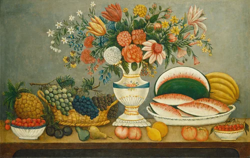 Fruit and Flowers by American 19th Century, painting, 1825-1874