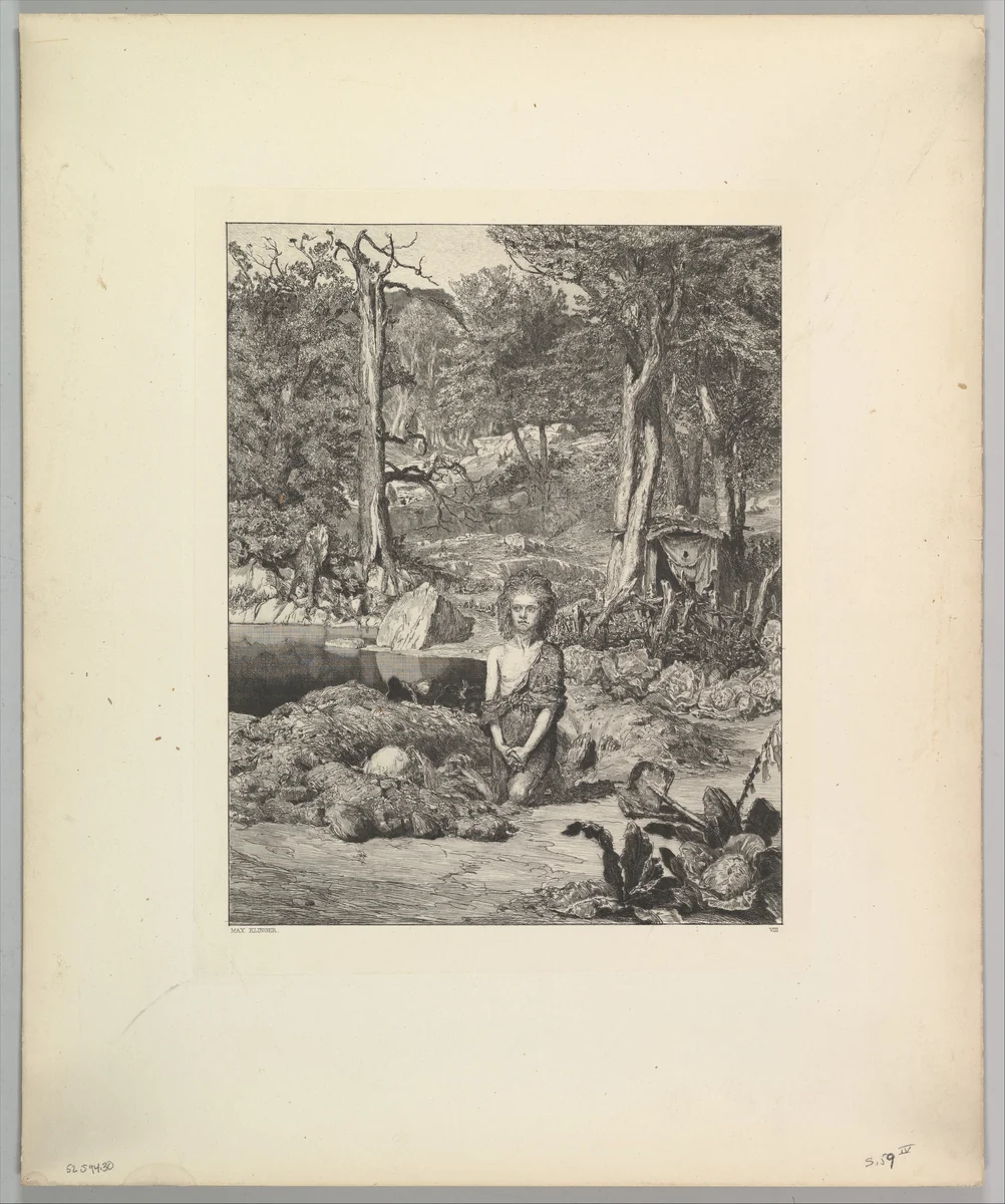 Simplicius am Grabe des Einsiedlers, from the series Intermezzi by Max Klinger, print, 1870-1920