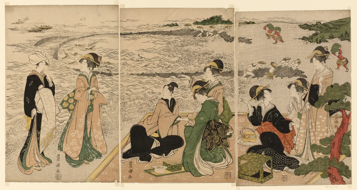 A seaside outing by Utagawa Toyokuni I (初代 歌川 豊国), print, 1796-1809