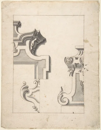 Designs for One Half of an Overdoor, and One Half of a Pedestal (?) by anonymous, drawing, 1700-1780