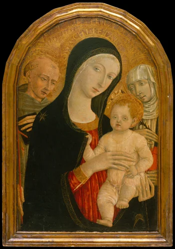 Madonna and Child with Saints Francis and Catherine of Siena by Matteo di Giovanni, painting, 1451-1505