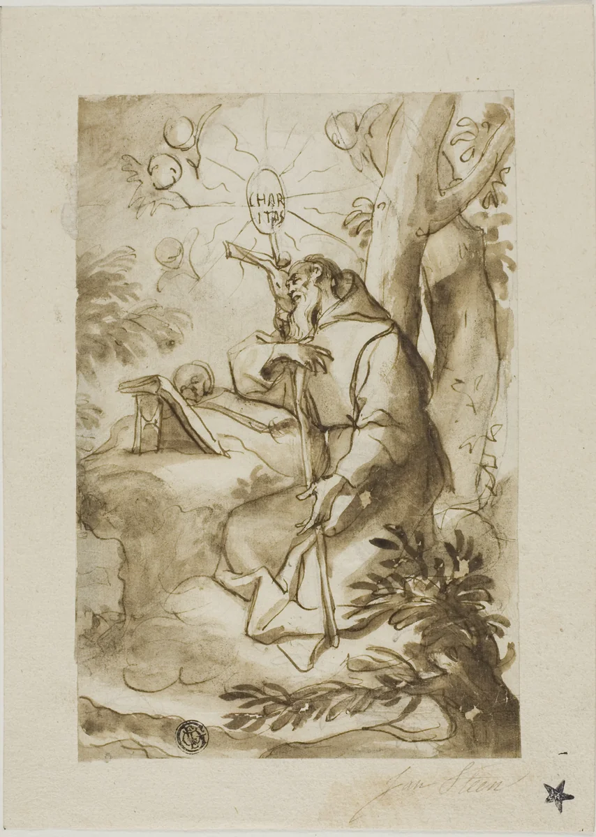 Saint Jerome by Domenico Piola, drawing, 1646-1703