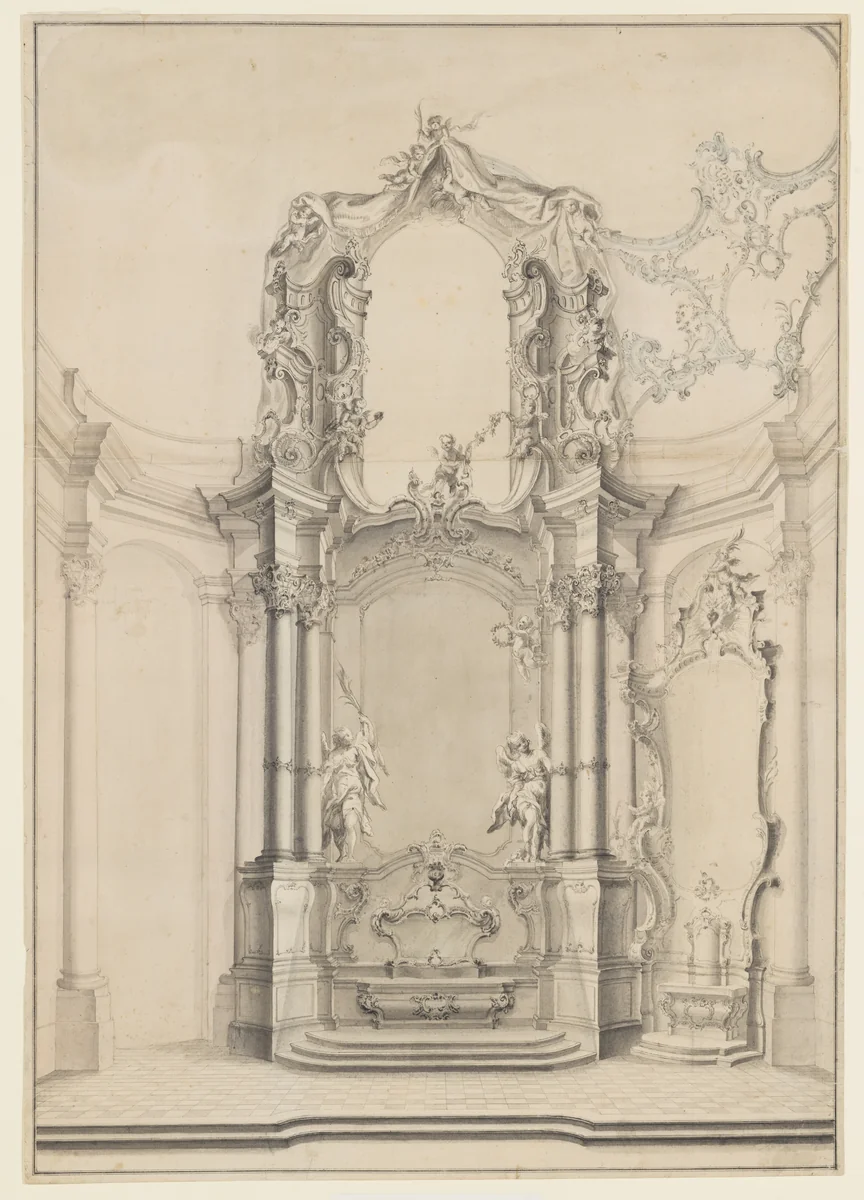 Design for the Transeptal Altars in the Klosterkirche Zwiefalten by Johann Michael Feichtmayr, drawing, 1735-1745