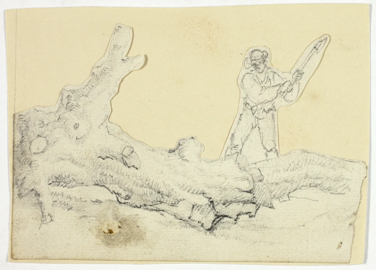 Woodsman Axing Fallen Tree by William Henry Pyne, drawing, 1789-1843